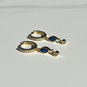 New! “Elaine” Dainty Navy Blue Drop Hoop Earrings